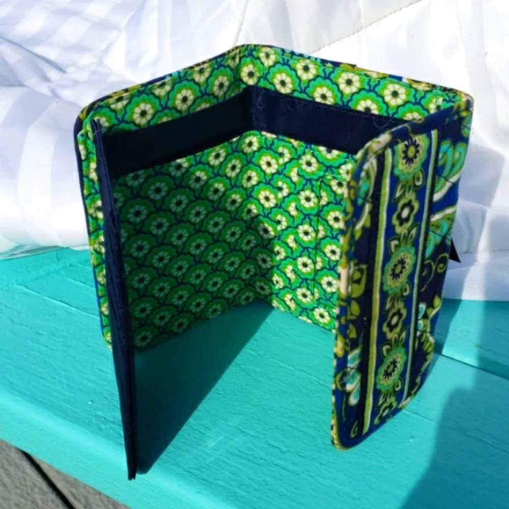 Vera Bradley Rhythm & Blues Pattern Trifold Wallet Blue & Green Retired Pattern - Picture 9 of 16